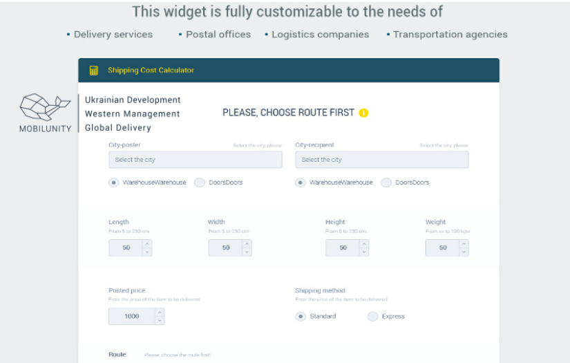 Widget Development of Postal Shipping Calculator screenshot 2